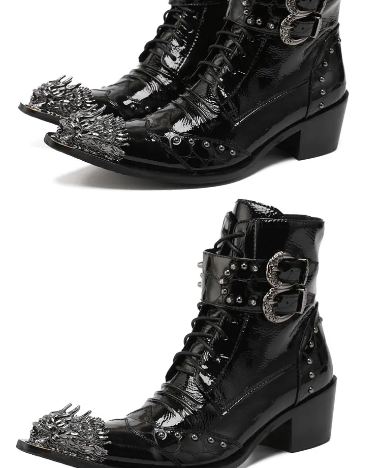 Herren Maßgefertigte Schlangenleder-Stiefel mit Nieten, Mittelhoch, Spitze Zehenkappe, Luxuriöser Singer-Modell-Stil, Bar-Party, Persönlichkeit, Herbstschuhe – Detail 4