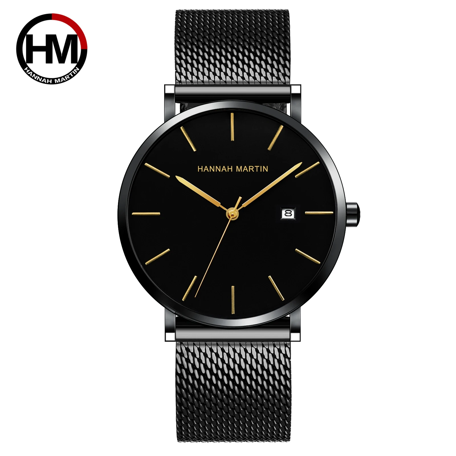 Herrenuhr Hannah Martin Marke Mode Edelstahl Datumsfunktion Luxus klassische ultradünne minimalistische Herren-Quarz-Armbanduhr