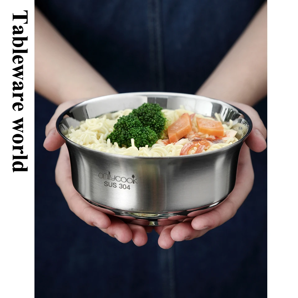 Food Grade Double Layer 304 Stainless Steel Rice Bowl Household Children Eating Bowl Restaurant Tableware Single Small Soup Bowl