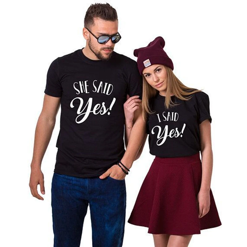 

SKMY Letters Printed SHE SAID yes I SAID yes Casual Summer Tops Streetwear Fashion Short Sleeve T-Shirts Couples Matching