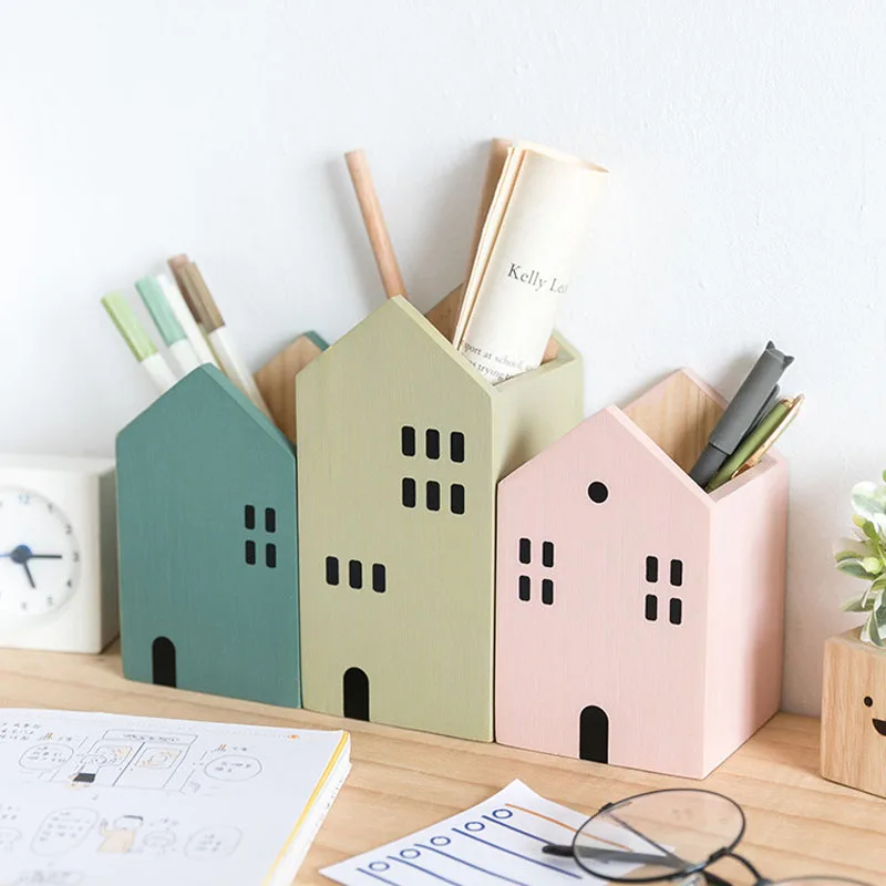 Nordic Creative Home Decoration Wooden Pen Holder, Desktop Ornaments, Cute Ornaments, Children's Office Storage