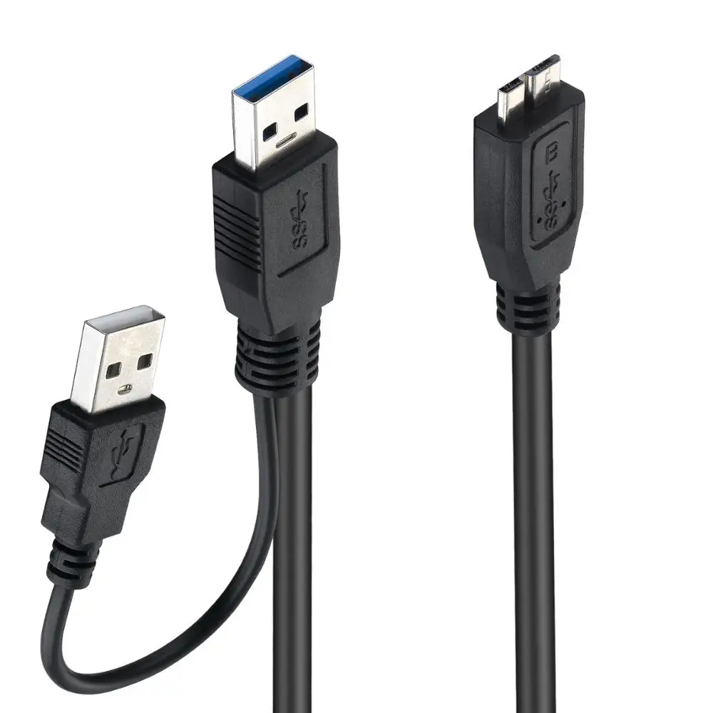 Bochara Micro USB 3.0 With USB Power Supply Data Cable Male To Male Super Speed Y Splitter 2 in1 Data Cable For HDD 60cm 100cm