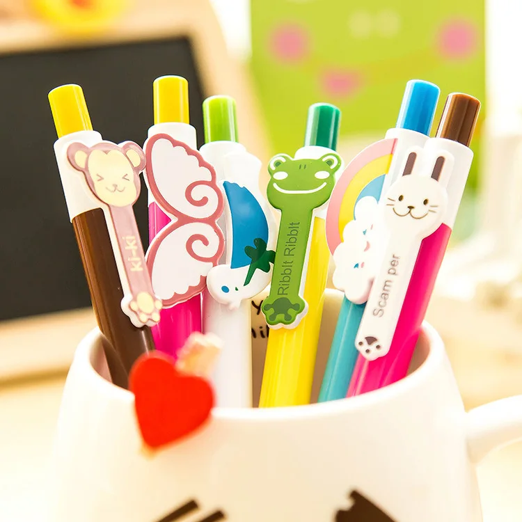 50Pcs Creative Briefpapier Leuke Cartoon Dier Pop Regenboog Balpen Custom Cartoon Pen Houder Sample Open Mold Pen Houder