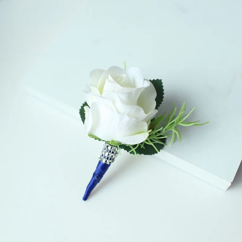 Broche de teste de casamento, broche branco bufante de alfinete, flor azul, noivo, decoração de casamento, planejador