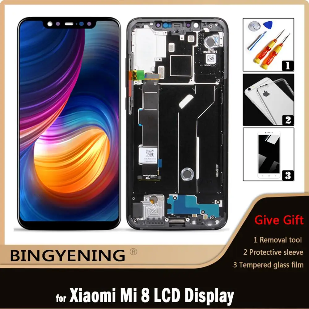 

ЖК-дисплей для Xiaomi Mi 8, Mi8, сенсорный дигитайзер в сборе для 6,21 дюймового Xiaomi Mi 8, M1803E1A с заменой рамки