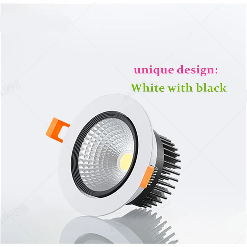 Unique Design White plus Black Dimmable Recessed COB LED Downlights 5W 7W 9W 12W 15W 18W Ceiling lamp Spot lights AC90-260V