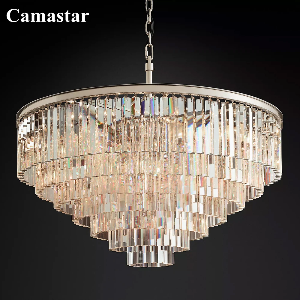 1920s Odeon Round Chandelier Luxury Prism Crystal Ceiling Chandelier Modern LED Clear Cristal Pendant Hanging Lustre for Bedroom