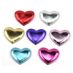 50Pcs 4*4.5cm PU Heart shape Padded Appliques for Baby Headwear Kids Hair Clip Sewing Supplies DIY Craft Decoration wholesale