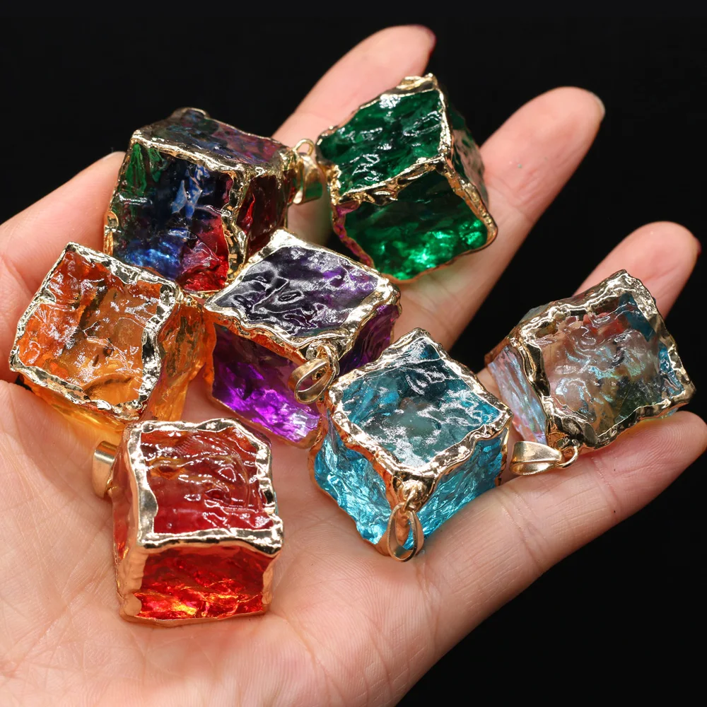 

Natural Crystal Pendant Cube Square Electroplate Color Quartz Exquisite charms for Jewelry Making DIY Necklace Earring