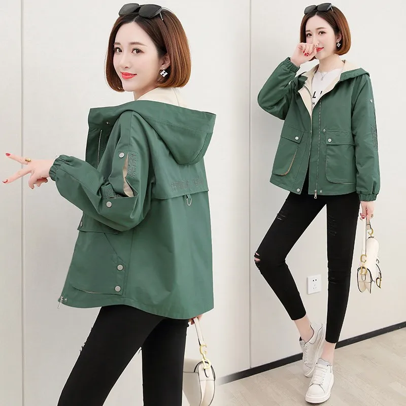 2022 New Autumn Women\'s Jackets Long Sleeve Causal Windbreaker Female Hooded Basic Coats Loose Outwear P896