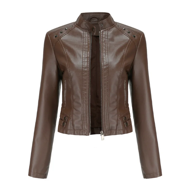 Women's Moto Biker Zipper Jacket 2021 Motorcycle Leather Jacket Black Apricot Red Coat Autumn Spring Veste Femme Chaqueta Mujer