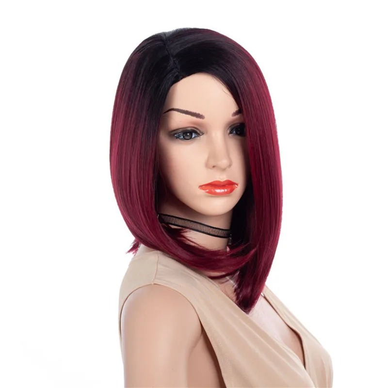 Women Short BOB Black Wine red Mix Wig Shoulder Synthetic Wig for Women Heat Resistant Fiber for Daily Use