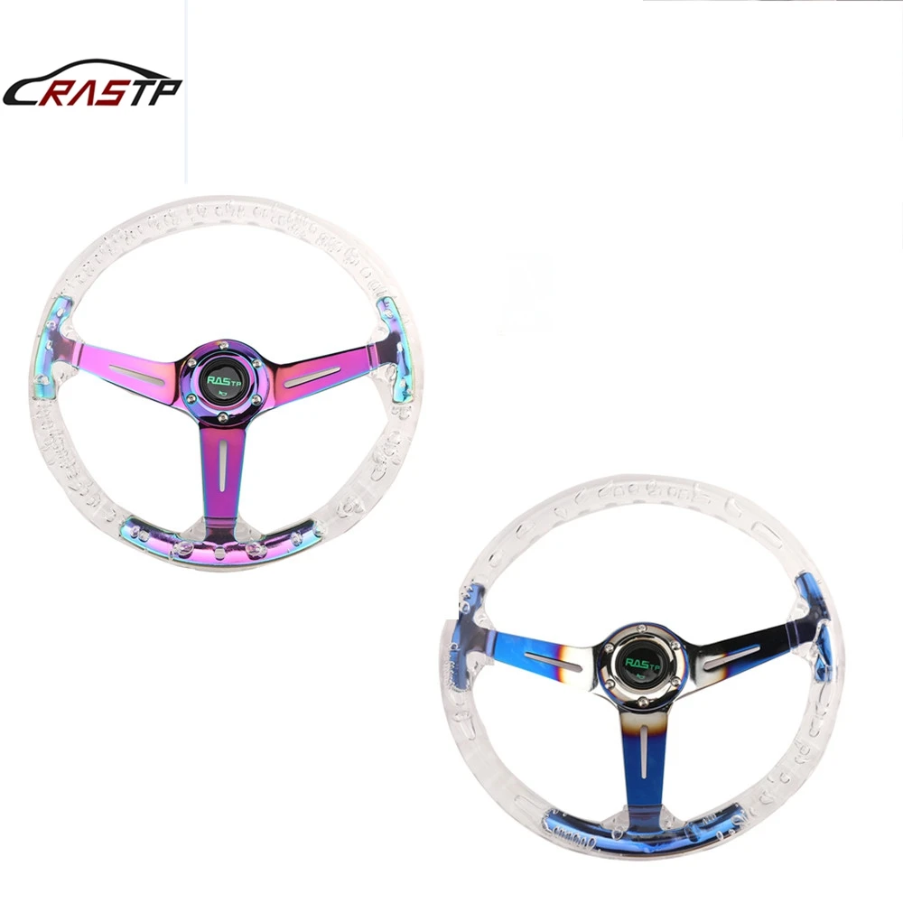 RASTP-Neo Chrome 6-Hole 340MM Deep Dish Vip Clear Crystal Bubble Neo Spoke Steering Wheel 13inch Replacement Parts  RS-STW029