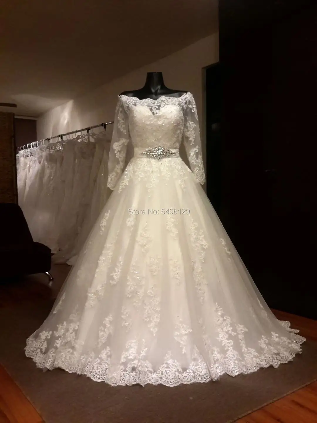 Robe De mariée trapèze élégante, encolure Bateau, avec ceinture perlée, manches longues, Appliques De luxe, 2022