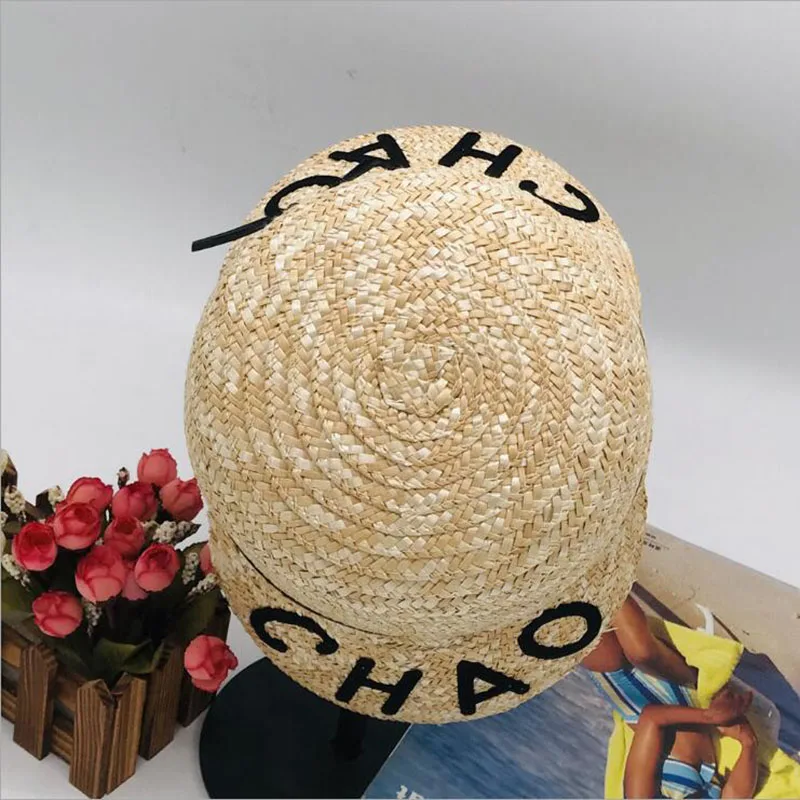 Summer fashion Travel straw braid double eaves dome short eaves letter nice cool beautiful high quality sun beach hat for unisex