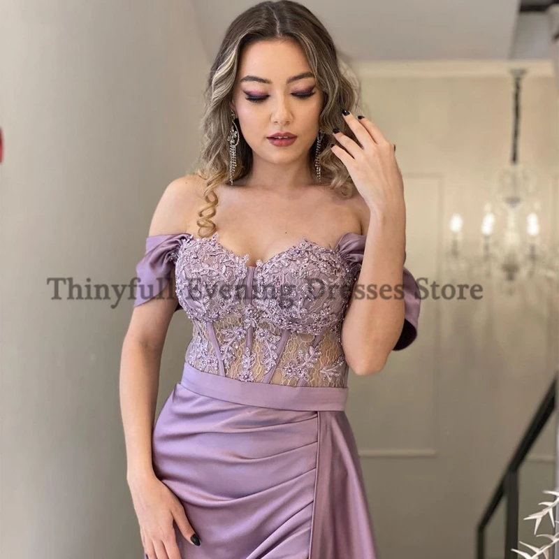 Thinyfull Sexy Prom Evening Dresses Off Shoulder Appliques Party Dress High Split Floor Length Cocktail Gowns Saudi Arabia Dubai