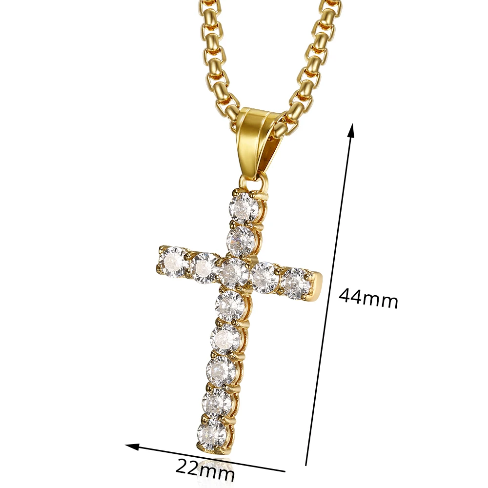 Iced Out Choker Cross Pendant Necklace For Women Gold Silver Color Stainless Steel Long Chains Christian Jewelry Dropshipping