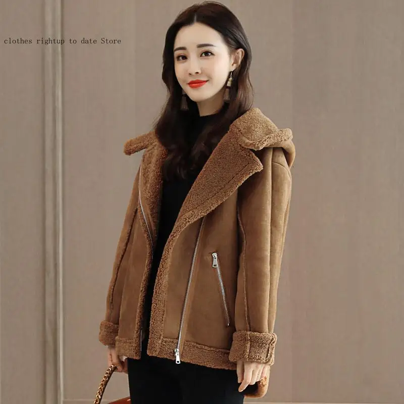 Woman Coat Ladies Windbreaker Oversized Winter Short Suede Faux Leather Jacket Women  Female Green Warm Suede Jacket