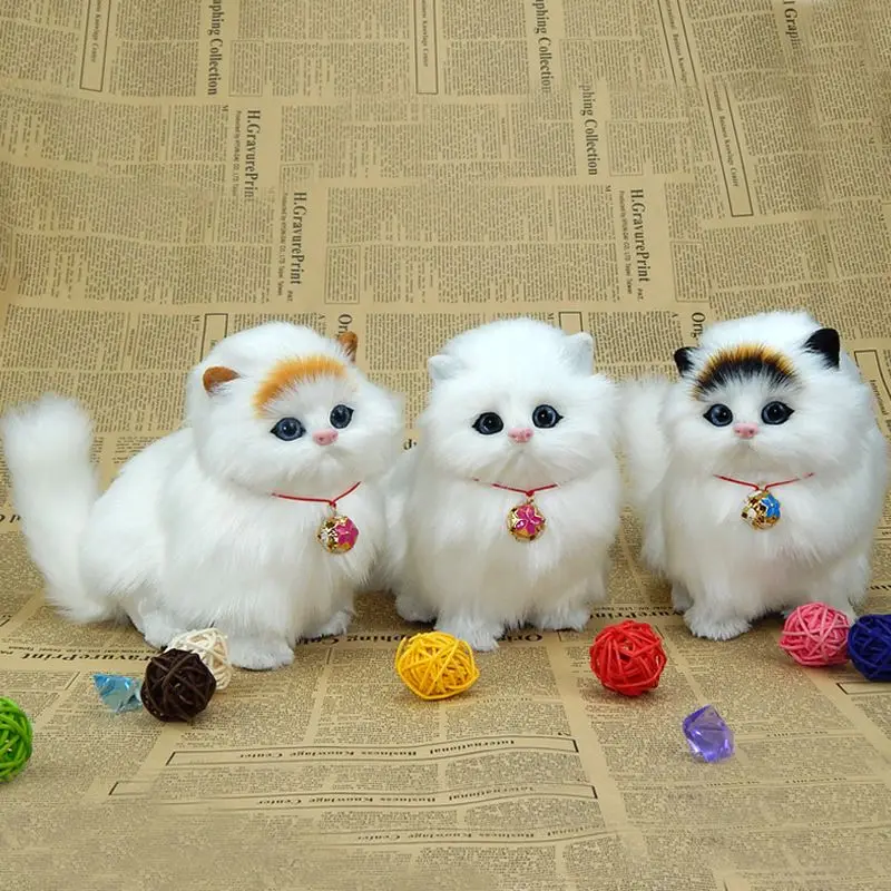 Home Decor Crafts Make Sounds Artificial Animals Model Pet Cat Plush Toys Cute Kitten Furniture Display Ornaments Real Like