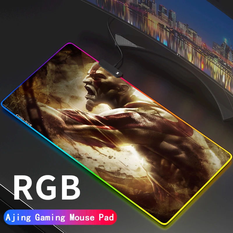 RGB Gaming Mouse Pad God of War Large LED Lighting Mousepad Gamer Computer Desk Mat Pad Anti-slip Support DIY