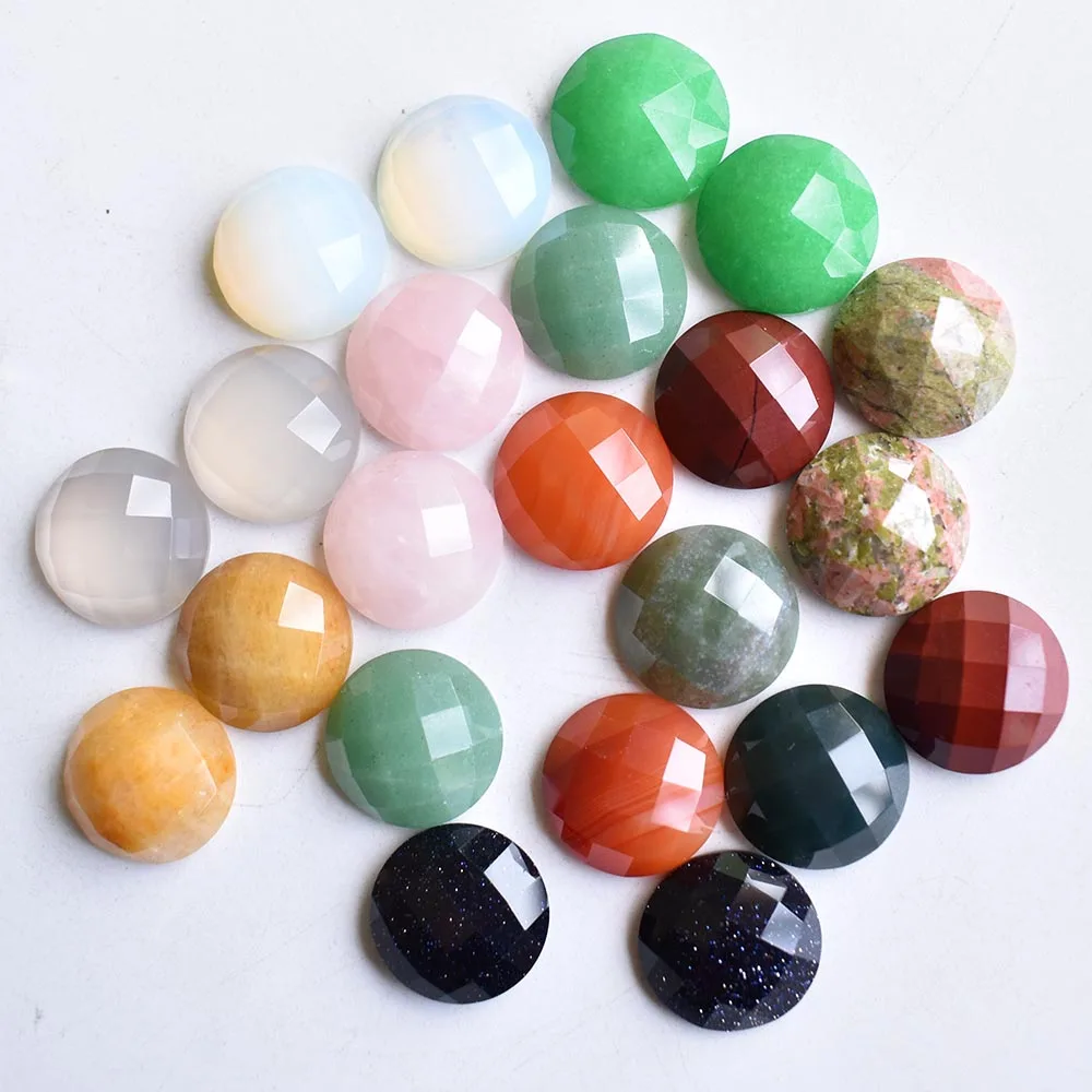 Fashion good quality natural stone mixed round CABOCHON cut faceted beads for jewelry accessories making 16mm Wholesale12pcs/lot