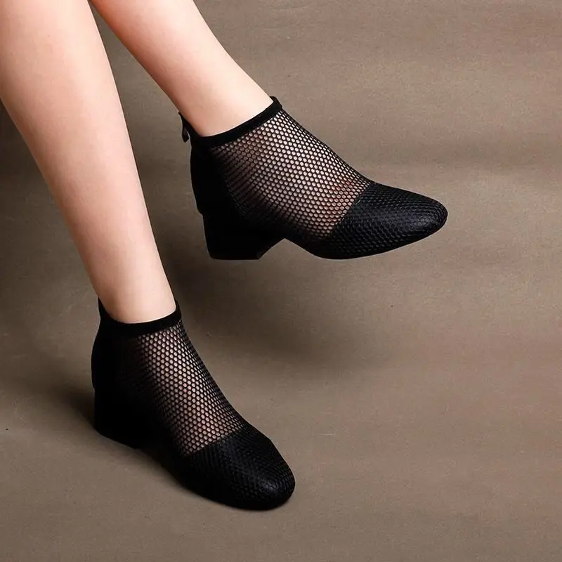 Mesh Summer Women Sandals Summer Thick Heel High Heel Roman Ladies Sandals Sexy Hollow Out Women Sandals