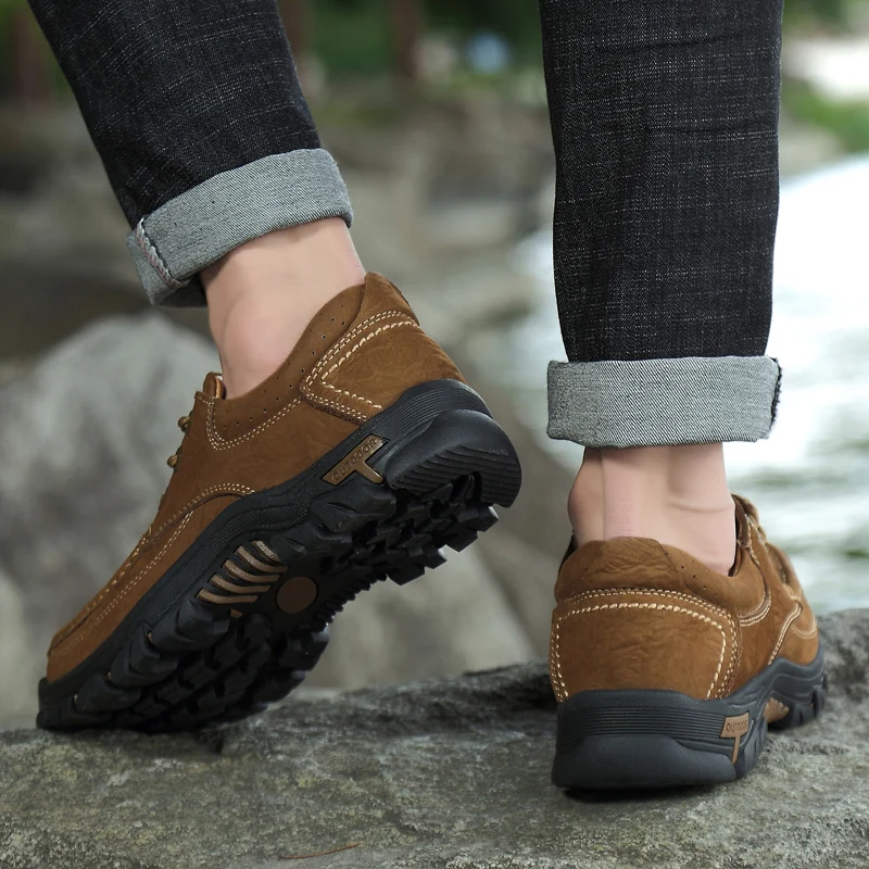 Men Casual Shoes Sneakers Outdoor Men Flat Shoes Non-slip Platform Men Genuine Leather Shoes Band Comfortable Hiking Shoes