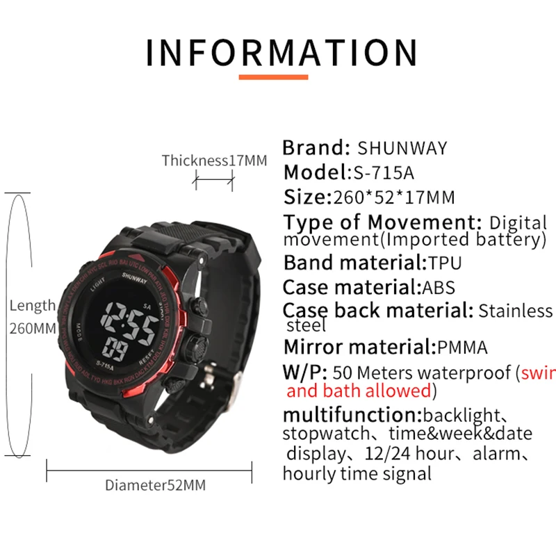 UTHAI CE16 men‘s sport digital watch electronic watches for men male wristwatch clock LED nightlight stopwatch