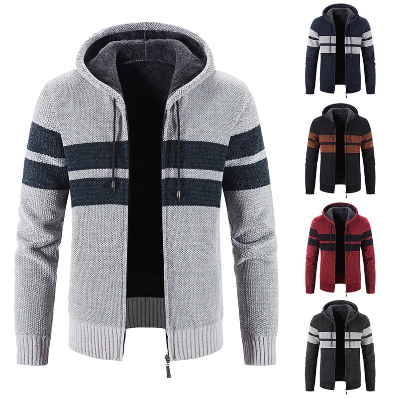 Autumn/winter Mens Sweater Cardigan Casual Loose Knitwear Y2K Hoodie Cashmere Jumper Fashion Stripe Warm Coat Male Zipper Jacket