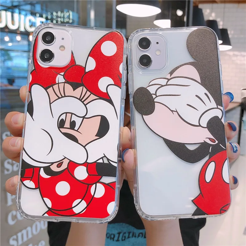 Capa de silicone para iphone, capinha da moda com desenhos, mickey, minne, para iphone 12, 11 pro, max, x, xr, xs, max, 7, 8, 6s, plus, se, à prova de choque, macia
