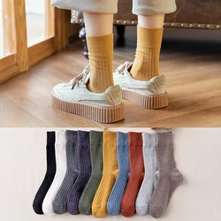 High Quality Cotton Knitting Women Socks Japan Style Fashion Loose Long Socks Harajuku Solid Color Black White Khaki High Socks