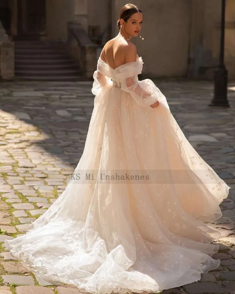 Robe de mariée bouffante en dentelle, Vintage, manches longues, style Boho, 2022