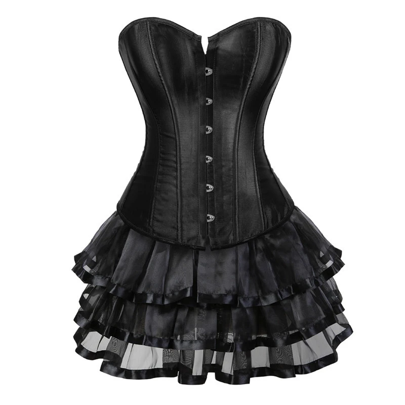 Bustier and Corsets Body Shapewear Women Gothic Clothes Corset Dress Burlesque Costume Black Corset Top and Skirt Set Plus Size