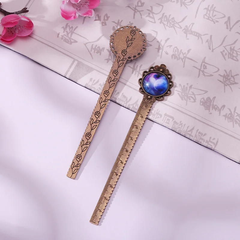 1pc Creativity Bronze Ruler Bookmark Cute Accessories Starry Sky Pattern Book Mark Page Folder Office School Supplies Stationery