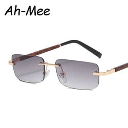 2024 Rimless Sunglasses Women Men Vintage Rectangle Wood Sun Glasses UV400 Driving Eyewear Frameless Gradient Square Shades