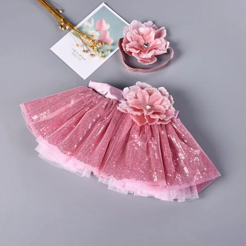 

Pink princess Sequin children's photography clothing newborn shaggy skirt baby rose flower studio photo tutu skirt SET SK19003