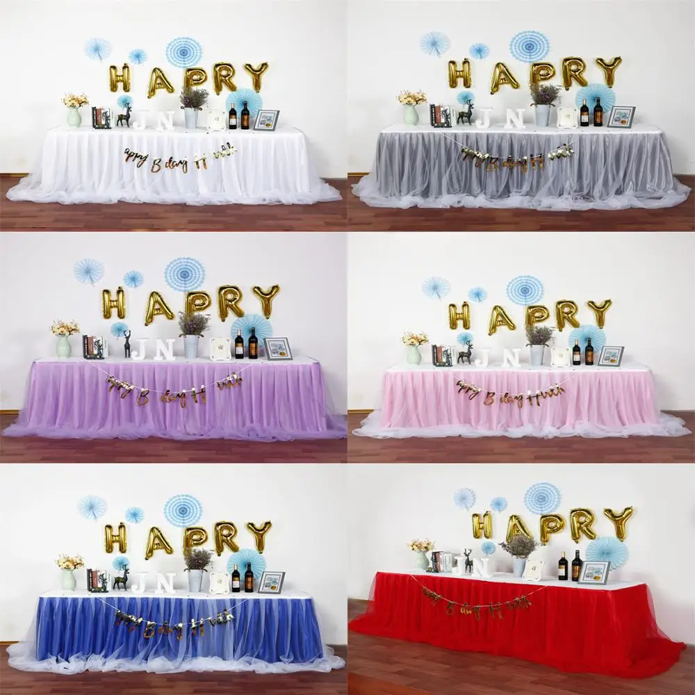 

Puffy gauze wedding table skirt for Table Cloth Party Wedding Birthday Party Baby Shower Banquet Decoration Table Skirting