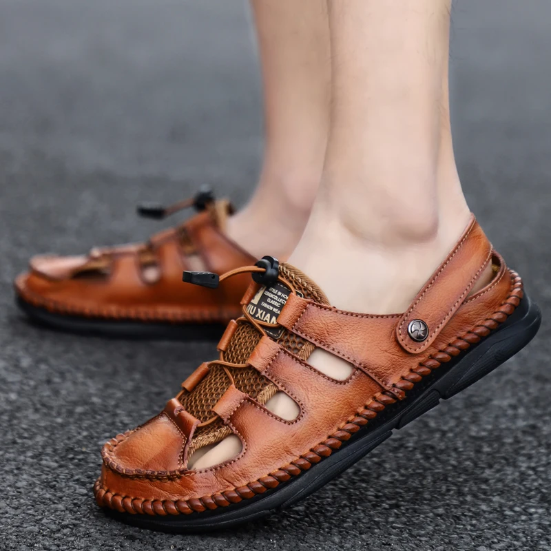 New Leather Men\'s Sandals Classic Roman Sandals Comfortable Casual Shoes Summer Outdoor Beach Men Flip Flop Breathable Flats