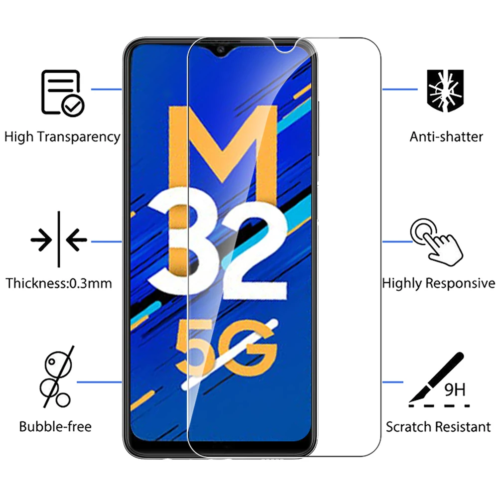 3PCS HD ป้องกันสำหรับ Samsung Galaxy M32 5G 6.5 "กระจกนิรภัยสำหรับ Samsung M32 5G กาแล็กซี่ M32 M32หน้าจอล้างฟิล์ม