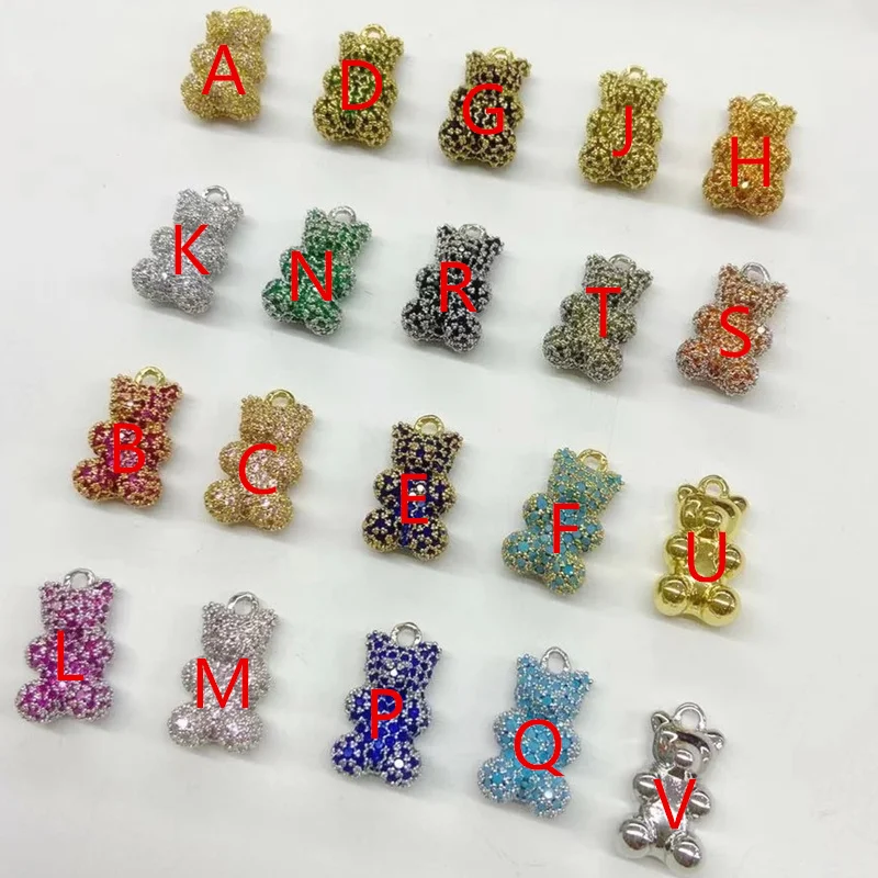 New Cute Color Zircon Gummy Bear Charm Gold Silver Color DIY Pendant for Necklace Trendy Jewelry Gift Women Men HANGZHI 2021