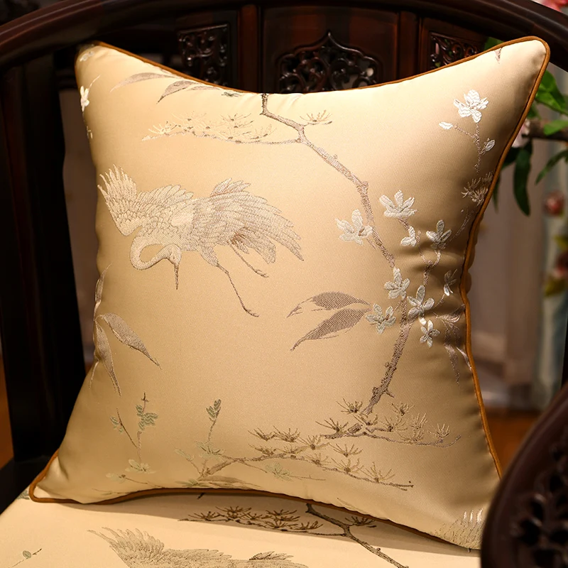 35x50/45/40x60/50cm retro crane jacquard cushion cover backrest sofa satin pillow cover lumbar pillowcase blue/green/beige