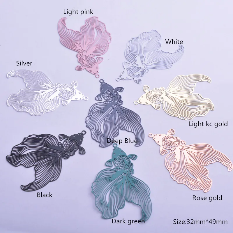30 Stück AB5587 32*49mm Silberfarbe und Roségold Goldfisch Charms – Detail 3
