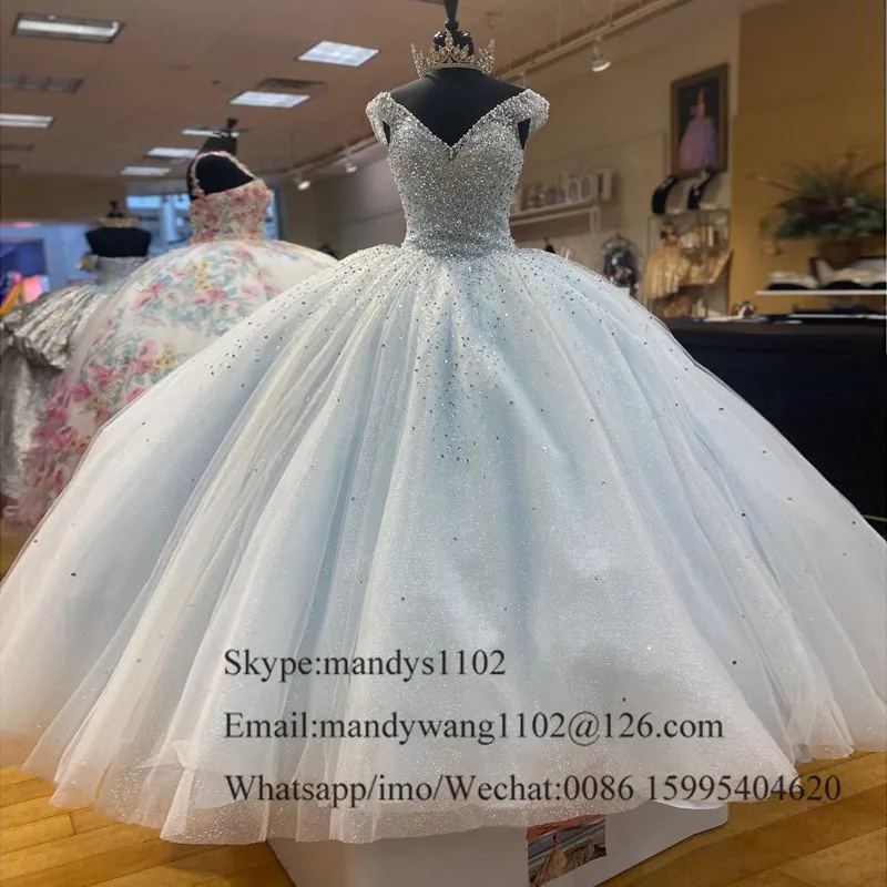 Puffy Tüll Quinceañera Kleider 2021 Glänzende Kristall Ballkleid Süße 16 Kleid Für Frauen Formale Plus Größe Vestido de 15 anos