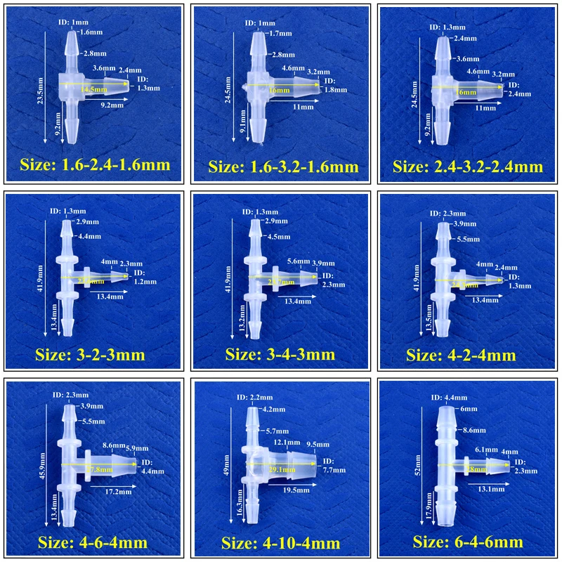 5~200pcs 1.6~6mm Food Grade PP Reducing Tee Connectors Aquarium Tank Air Pump Fittings Irrigation Pagoda Hose Reducer Tee Joint