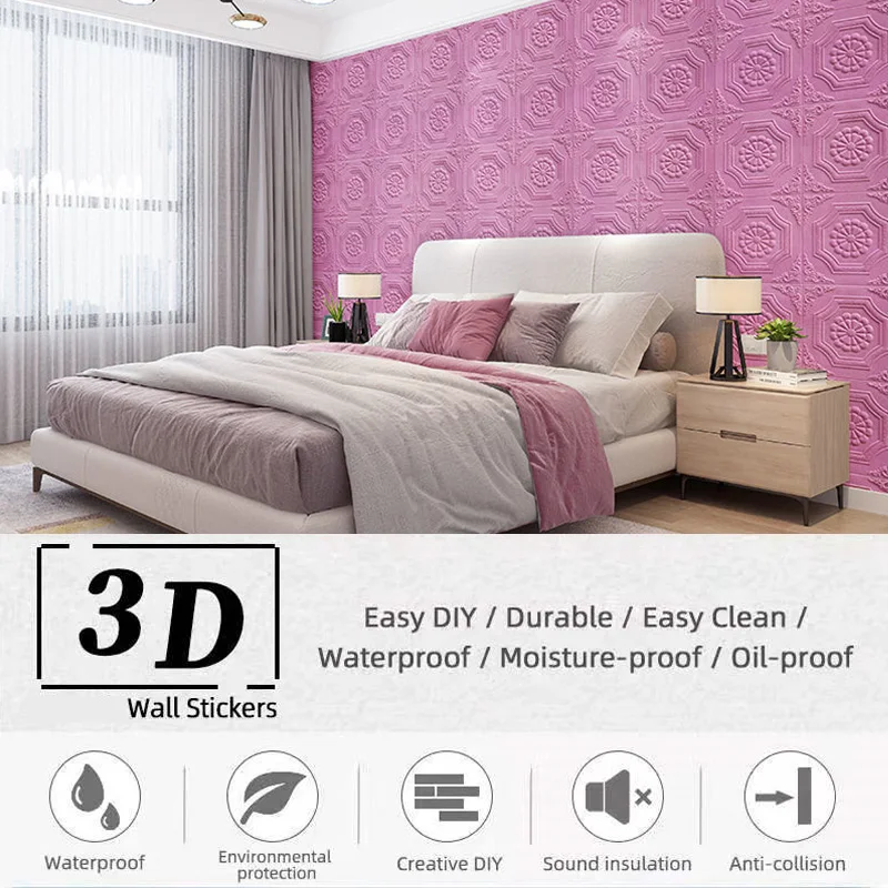 Self-Adhesive Wall Stickers, 3D Foam Wallpaper, Home Decoration, Living Room, Waterproof Tile, Ceiling, DIY, 10Pcs