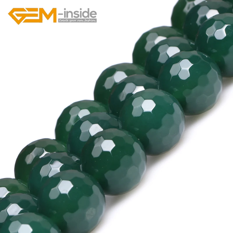 4mm-16mm Natural Round Faceted Smooth Surface Green Agates Beads Natural Stone Loose Bead For Bracelet Making Strand 15 inches