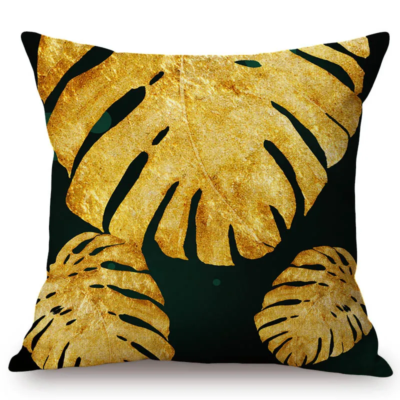 Gold Palm Leaf Pineapple Tropical Plant Leaves Navy Blue Cotton Linen Sofa Pillw Case Luxury Home Decor Luxury Cushion Cover