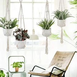 Colgador de macramé hecho a mano para plantas, maceta de flores para decoración de pared, cesta de soporte para plantas de jardín