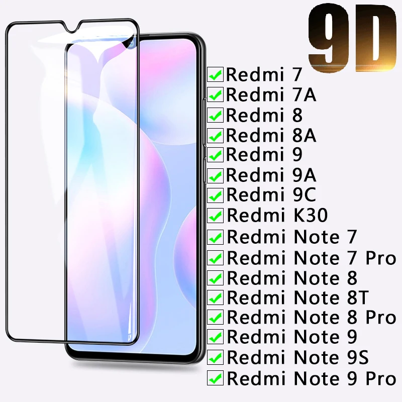 

9D Protective Glass For Xiaomi Redmi 7 7A 8 8A 9 9A 9C K30Tempered Screen Protector Redmi Note 7 8 8T 9 9S Pro Safety Glass Film