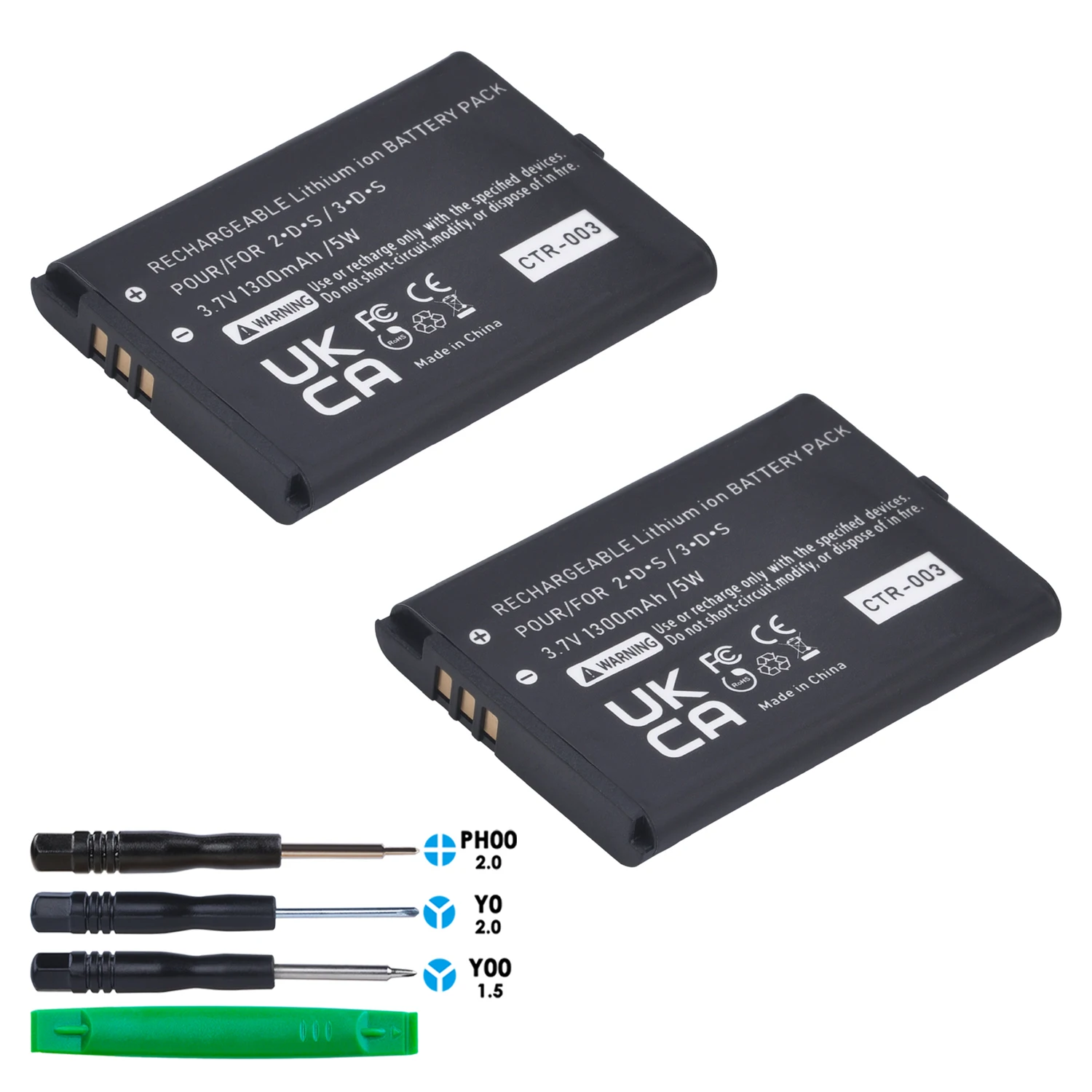 2Pcs 1300mAh Battery for Nintendo 3DS 2DS (Not compatiable with 3DS XL)